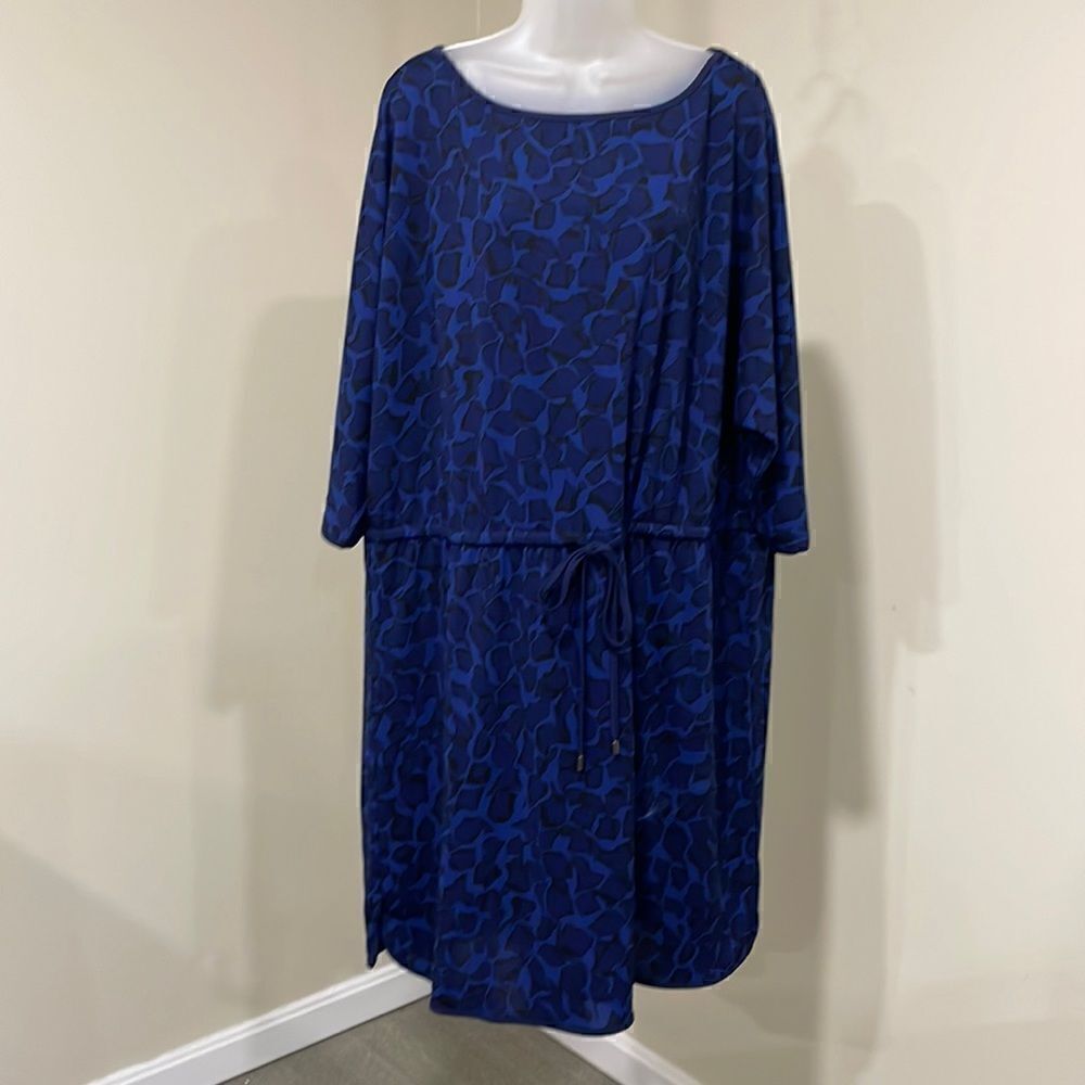 NWOT H by Halston Blue Black Animal Print Dress. Size 2X 22/24 plus